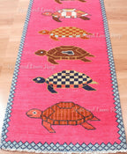 Hand-Knotted Wool Turtle Runner Rug – Custom Size Hot Pink Beach house Hallway Rug