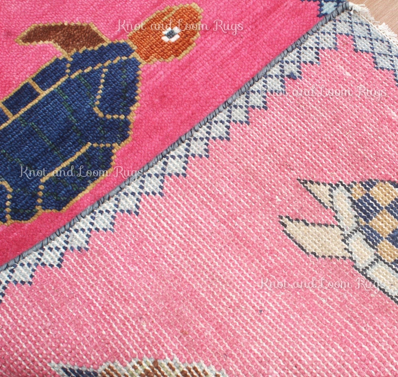 Hand-Knotted Wool Turtle Runner Rug – Custom Size Hot Pink Beach house Hallway Rug
