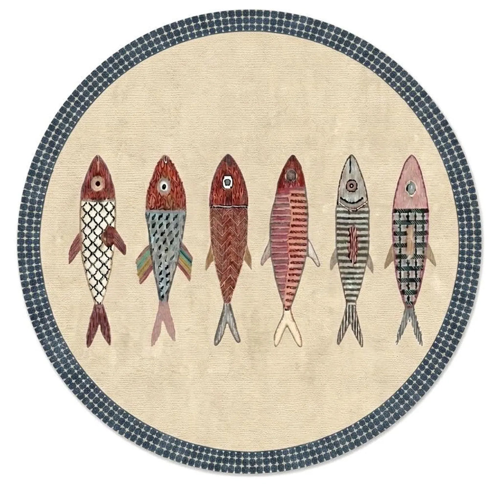Coastal Koi Fish Hand Knotted Wool Runner Rug - Custom Size Nautical Hallway Runner for Beach House Entryway & Kitchen