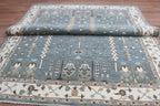 Hand-Knotted Tree of Life Wool Area Rug | Slate Blue & Ivory Custom Size Rug | Handcrafted in India