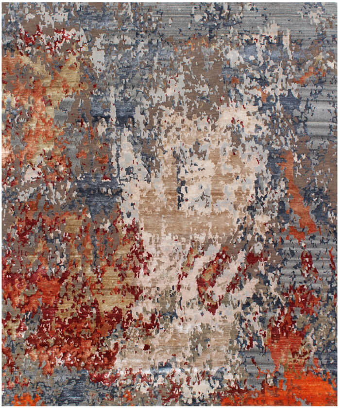 Hand Knotted Luxury Contemporary Abstract Area Rug in Brown, Rust & Charcoal – Premium Wool & Bamboo Silk Modern Designer Floor Carpet