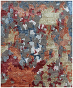 Hand Knotted Luxury Contemporary Abstract Area Rug in Brown, Rust & Charcoal – Premium Wool & Bamboo Silk Modern Designer Floor Carpet