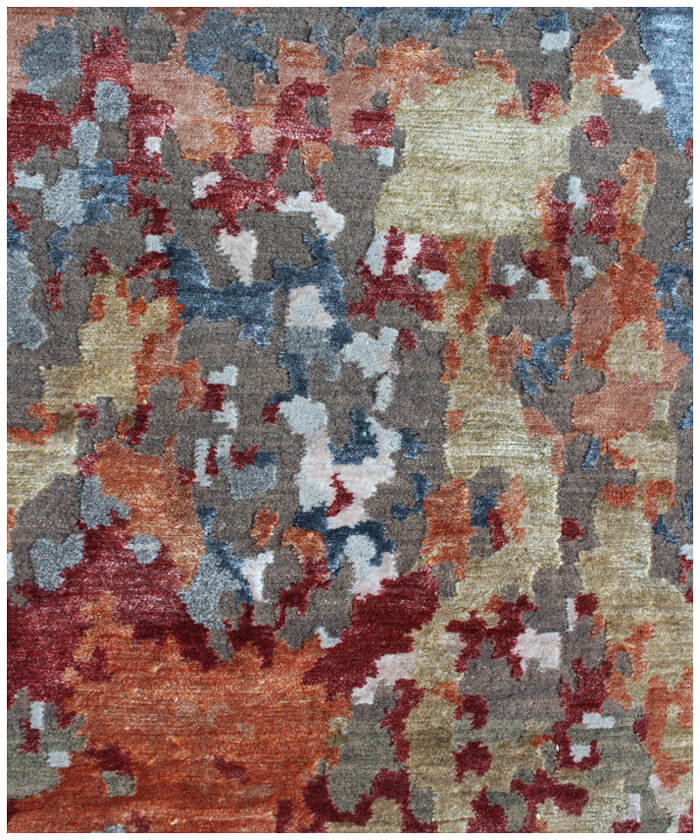 Hand Knotted Luxury Contemporary Abstract Area Rug in Brown, Rust & Charcoal – Premium Wool & Bamboo Silk Modern Designer Floor Carpet