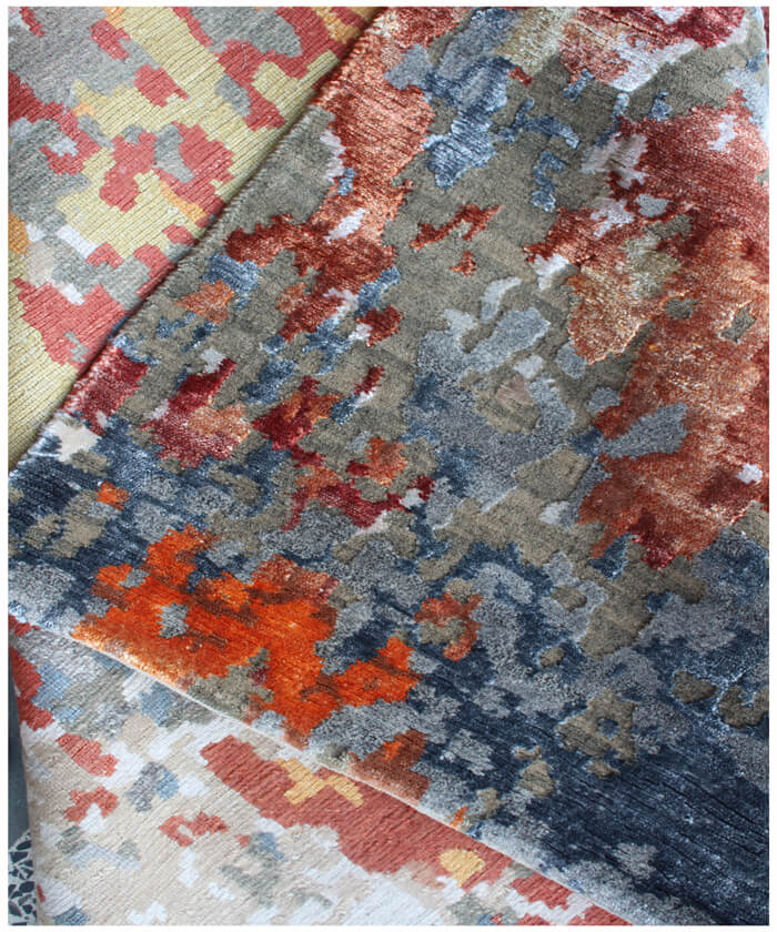 Hand Knotted Luxury Contemporary Abstract Area Rug in Brown, Rust & Charcoal – Premium Wool & Bamboo Silk Modern Designer Floor Carpet