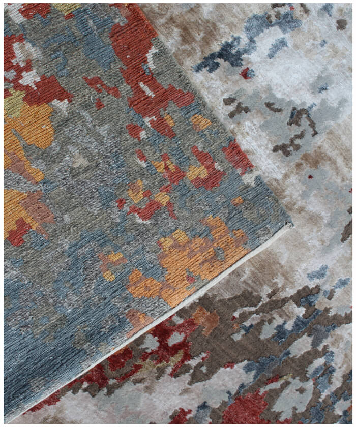 Hand Knotted Luxury Contemporary Abstract Area Rug in Brown, Rust & Charcoal – Premium Wool & Bamboo Silk Modern Designer Floor Carpet