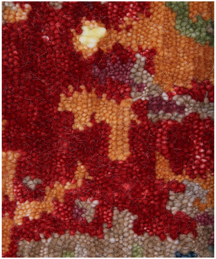 Modern Abstract Wool & Bamboo Silk Hand-Knotted Area Rug | Silver, Charcoal, Red & Blue | Available in 8x10, 9x12, 10x14