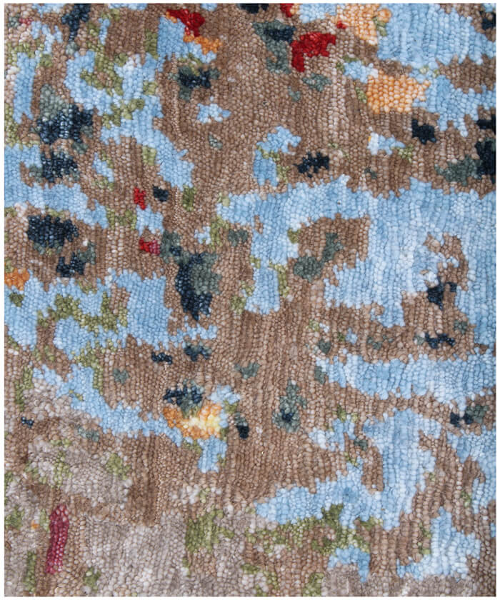 Modern Abstract Wool & Bamboo Silk Hand-Knotted Area Rug | Silver, Charcoal, Red & Blue | Available in 8x10, 9x12, 10x14
