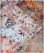 Modern Abstract Wool & Bamboo Silk Hand-Knotted Area Rug | Silver, Charcoal, Red & Blue | Available in 8x10, 9x12, 10x14