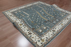 Hand-Knotted Tree of Life Wool Area Rug | Slate Blue & Ivory Custom Size Rug | Handcrafted in India