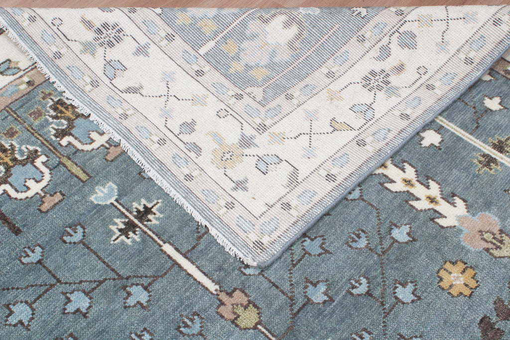 Hand-Knotted Tree of Life Wool Area Rug | Slate Blue & Ivory Custom Size Rug | Handcrafted in India