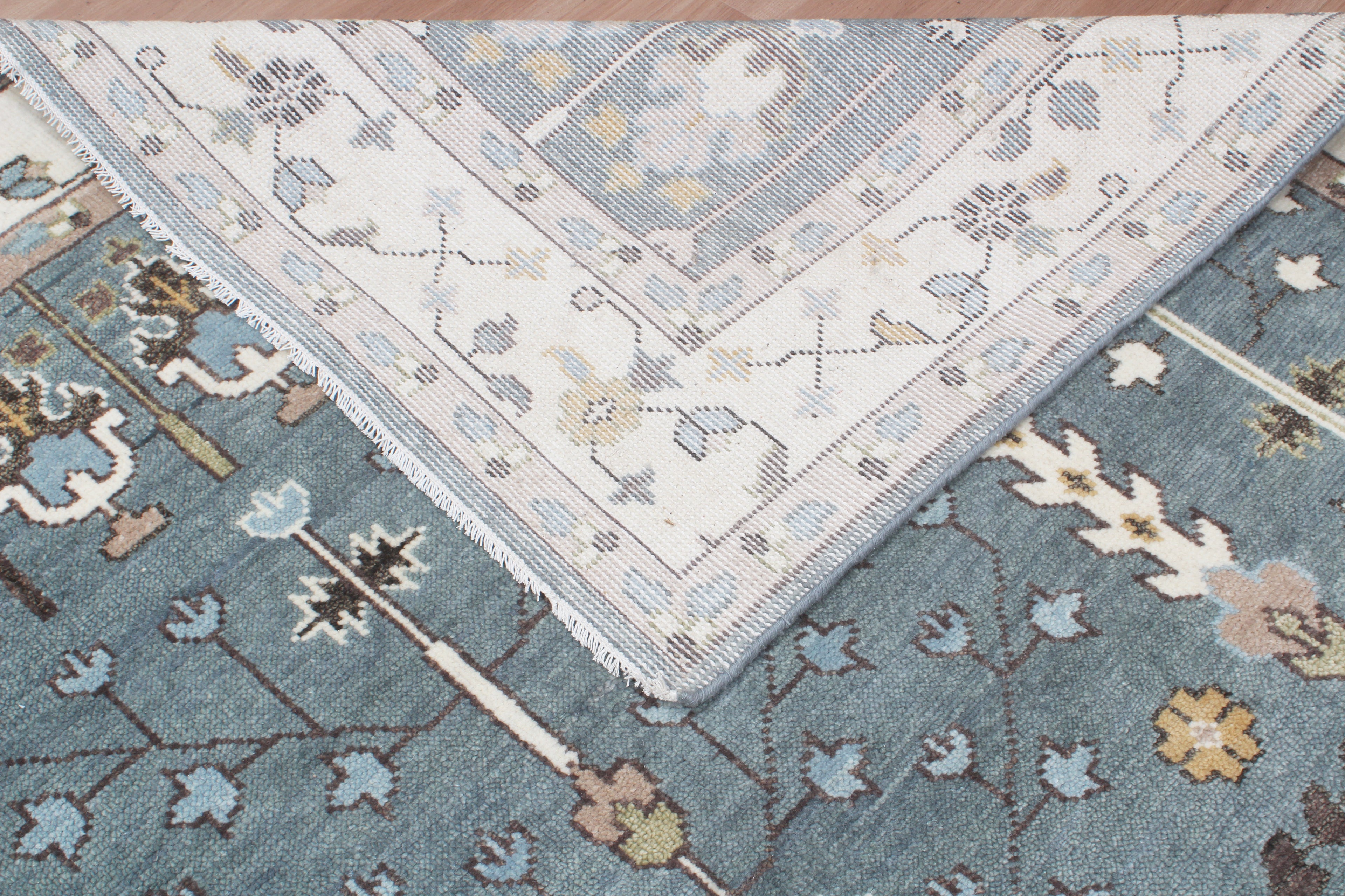 Hand-Knotted Tree of Life Wool Area Rug | Slate Blue & Ivory Custom Size Rug | Handcrafted in India