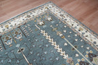 Hand-Knotted Tree of Life Wool Area Rug | Slate Blue & Ivory Custom Size Rug | Handcrafted in India