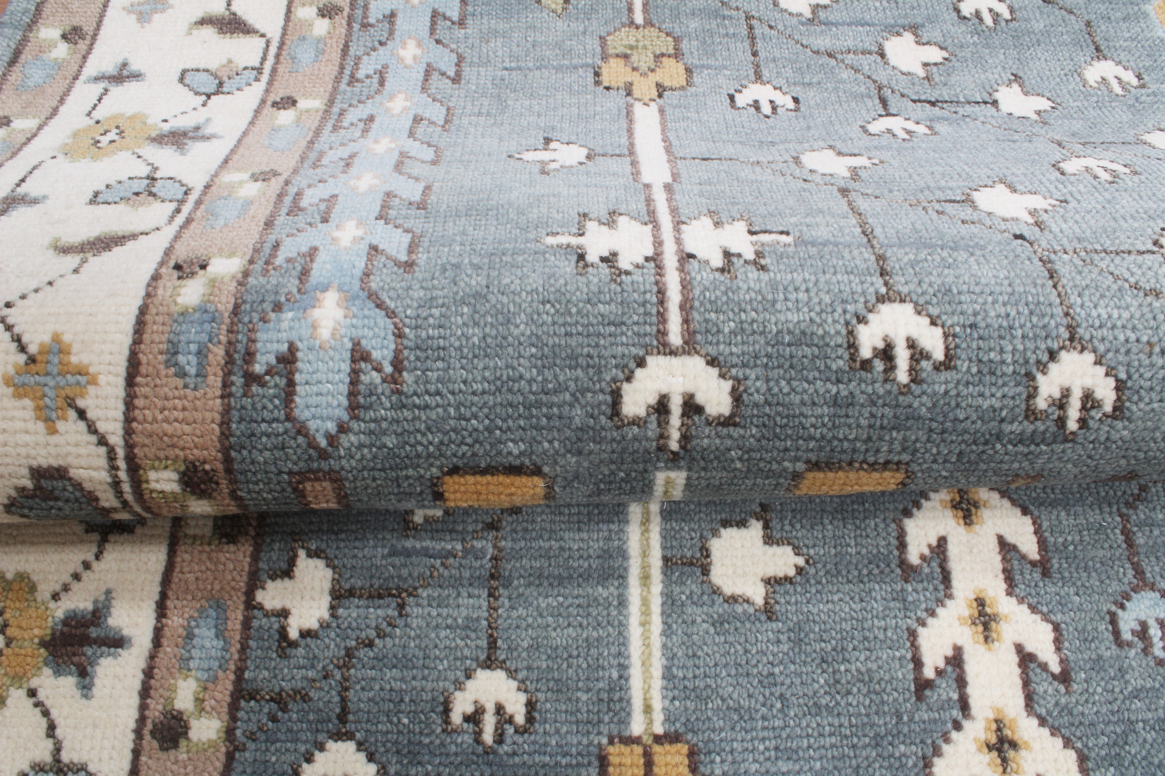 Hand-Knotted Tree of Life Wool Area Rug | Slate Blue & Ivory Custom Size Rug | Handcrafted in India