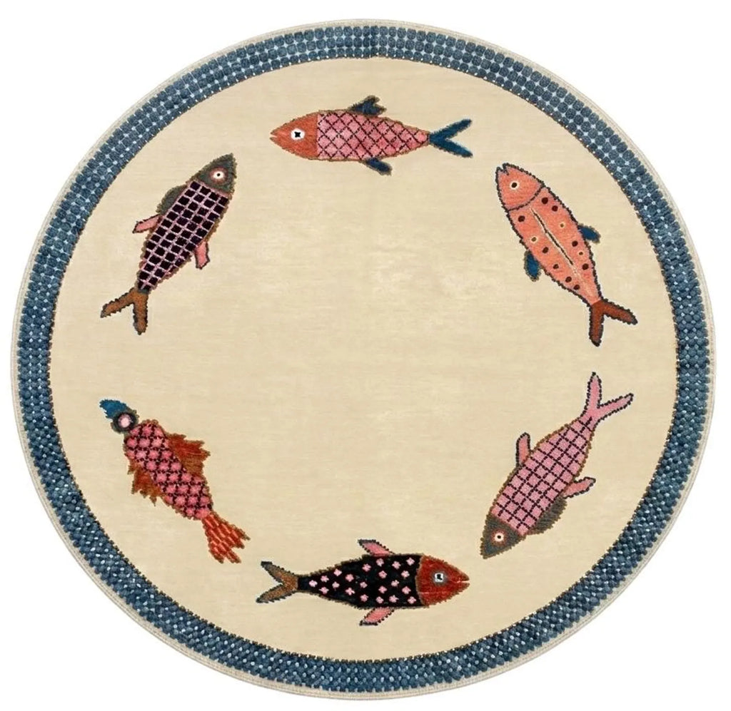 Coastal Koi Fish Hand Knotted Wool Runner Rug - Custom Size Nautical Hallway Runner for Beach House Entryway & Kitchen