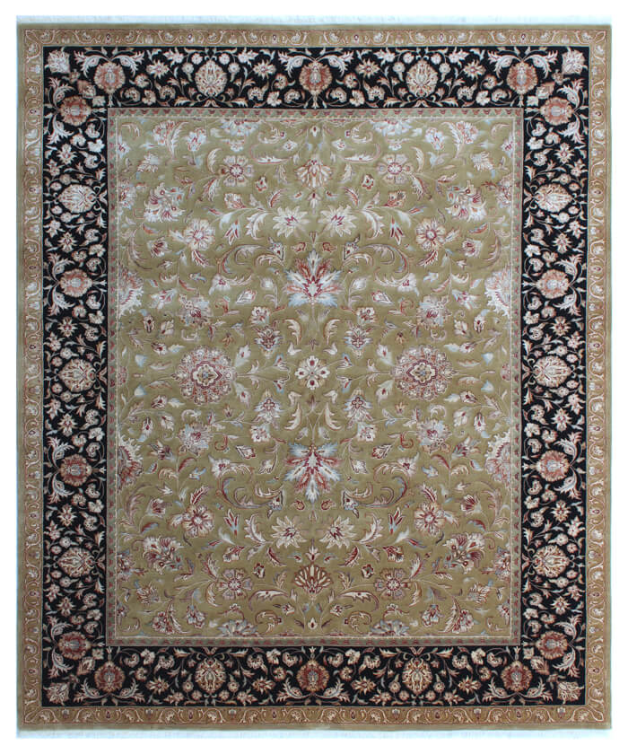 Royal Vintage Inspired New Zealand Wool & Silk Area Rug | Gold & Black