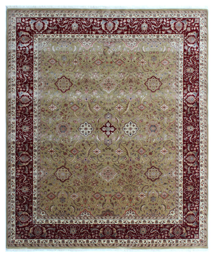 Royal Vintage Gold & Burgundy New Zealand Wool and Silk Rug | Hand-Knotted Persian Oriental Area Rug (Available in 9x12, 10x14)