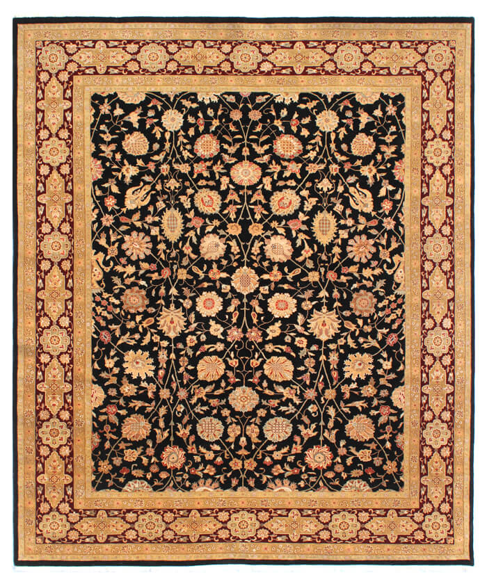 Royal Vintage Hand-Knotted New Zealand Wool & Silk Rug | Black & Red (9x12)