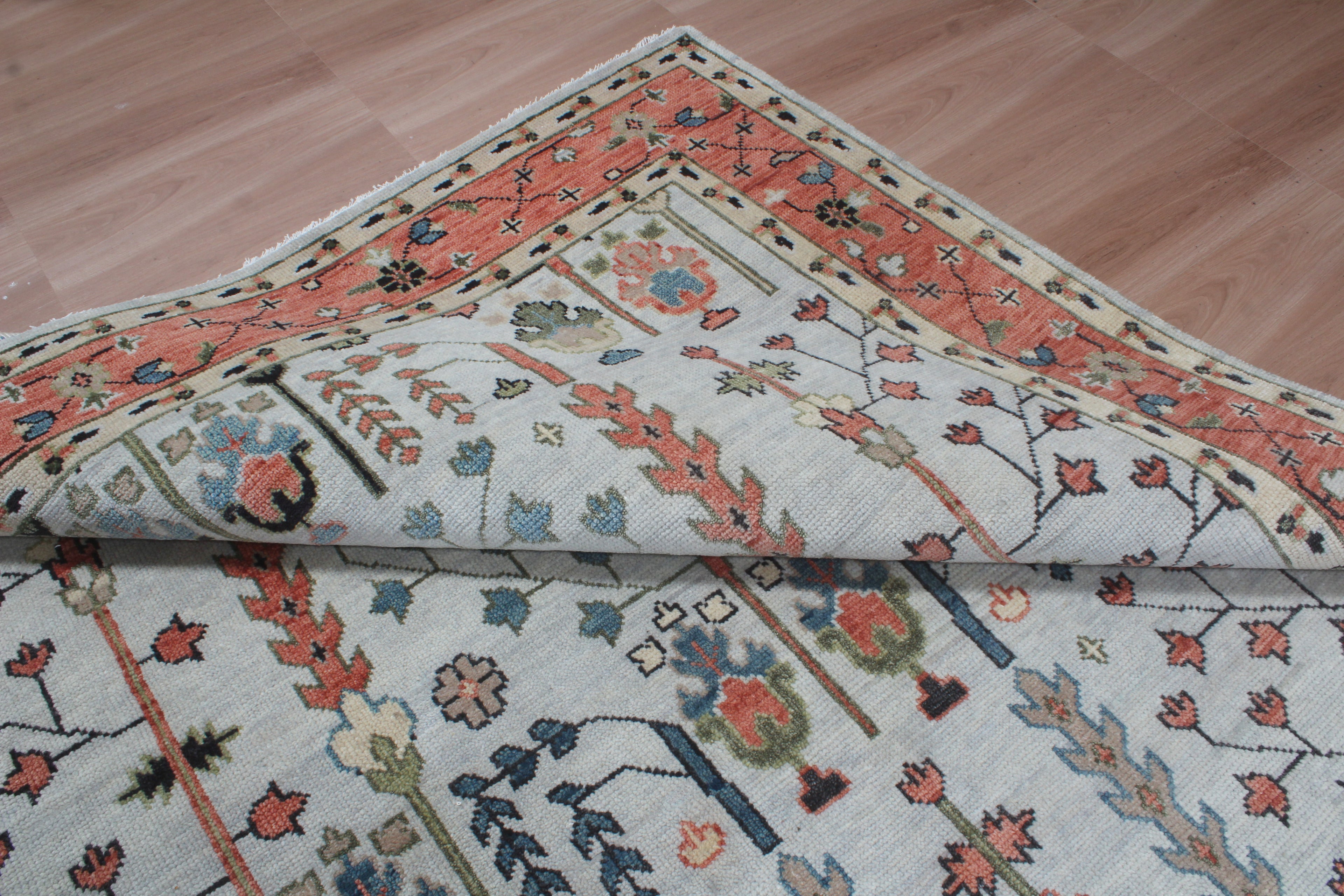 Hand-Knotted Tree of Life Wool Area Rug | Muted Sage Green & Terracotta Custom Size Rug | Handcrafted in India