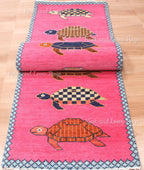 Hand-Knotted Wool Turtle Runner Rug – Custom Size Hot Pink Beach house Hallway Rug