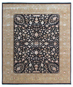 Handmade Royal Vintage Inspired New Zealand Wool & Silk Area Rug | Black & Gold Traditional Persian Design | Available in 8x10 & 9x12