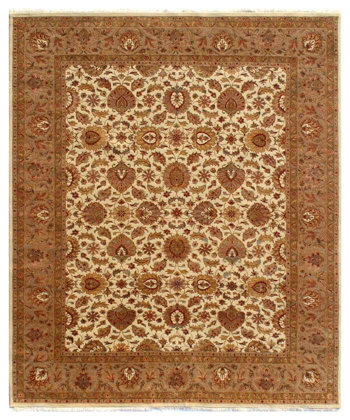Royal Vintage Ivory & Camel New Zealand Wool & Silk Area Rug | Traditional Hand-Knotted 14/14 Persian Oriental Rug for Living Room & Dining Room (8x10, 9x12)