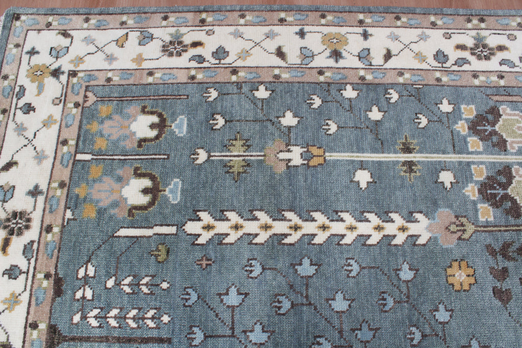 Hand-Knotted Tree of Life Wool Area Rug | Slate Blue & Ivory Custom Size Rug | Handcrafted in India