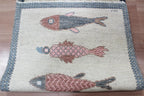 Coastal Koi Fish Hand Knotted Wool Runner Rug - Custom Size Nautical Hallway Runner for Beach House Entryway & Kitchen