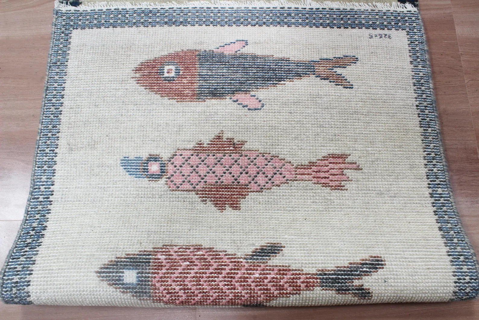 Coastal Koi Fish Hand Knotted Wool Runner Rug - Custom Size Nautical Hallway Runner for Beach House Entryway & Kitchen