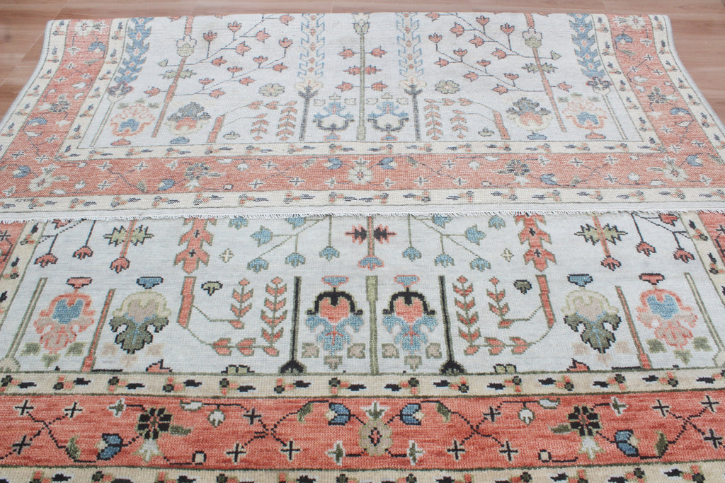 Hand-Knotted Tree of Life Wool Area Rug | Muted Sage Green & Terracotta Custom Size Rug | Handcrafted in India
