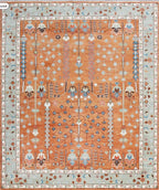 Hand-Knotted Tree of Life Wool Area Rug | Terracotta Rust & Sage Green Custom Size Rug | Handcrafted in India