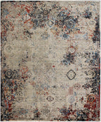 Hand Knotted Wool and Bamboo Silk Area Rug | Modern Distressed Beige, Red, & Blue Rug | 100 KPSI Luxury Carpet, Contemporary Floor Covering