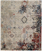 Hand Knotted Wool and Bamboo Silk Area Rug | Modern Distressed Beige, Red, & Blue Rug | 100 KPSI Luxury Carpet, Contemporary Floor Covering