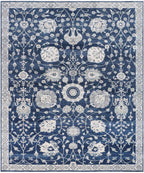 Hand knotted 8x10 9x12 10x14 floral Navy Blue wool Rug