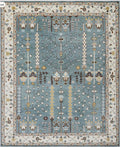 Hand-Knotted Tree of Life Wool Area Rug | Slate Blue & Ivory Custom Size Rug | Handcrafted in India
