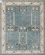 Hand-Knotted Tree of Life Wool Area Rug | Slate Blue & Ivory Custom Size Rug | Handcrafted in India