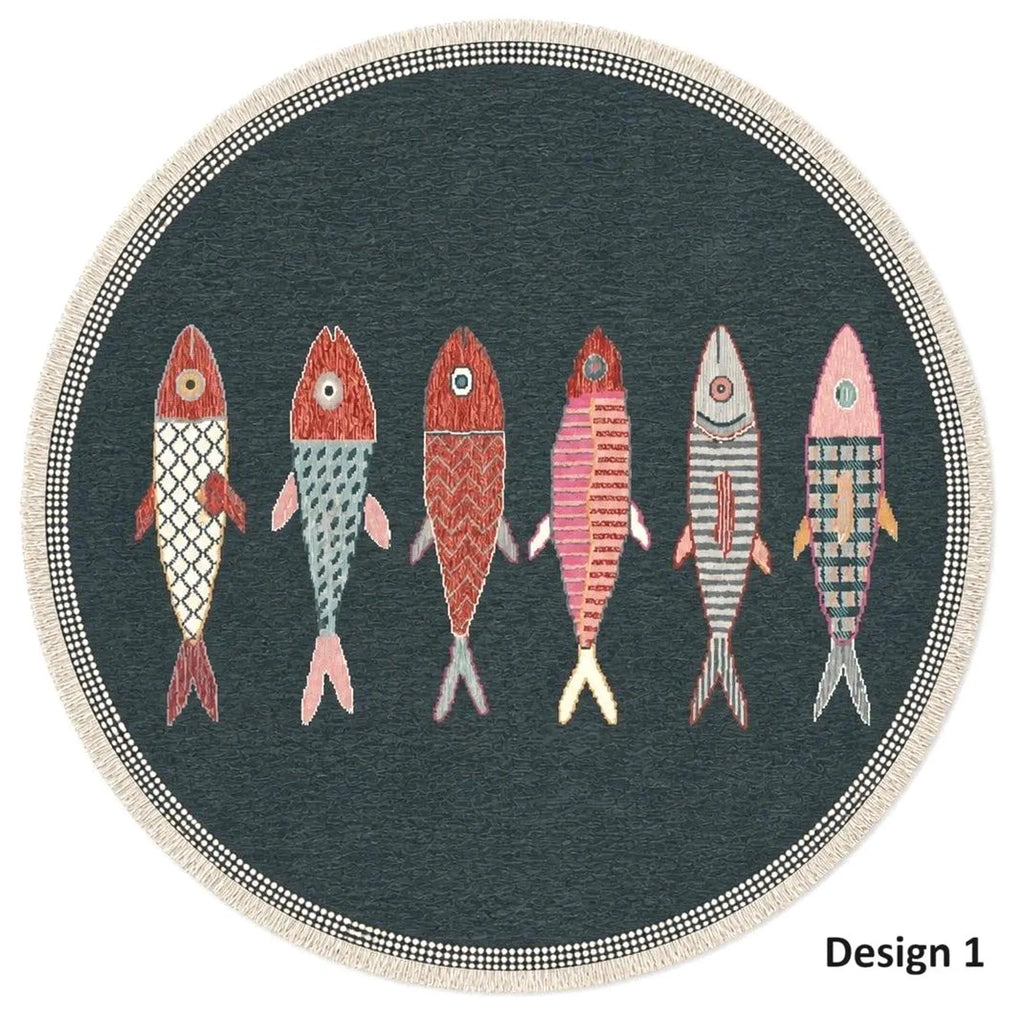 Charcoal Koi Fish Hand Knotted Wool Runner Rug - Custom Size Nautical Hallway Runner for Beach House Entryway & Kitchen