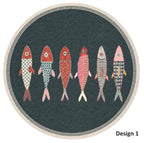 Charcoal Koi Fish Hand Knotted Wool Runner Rug - Custom Size Nautical Hallway Runner for Beach House Entryway & Kitchen