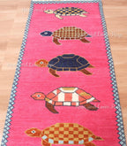 Hand-Knotted Wool Turtle Runner Rug – Custom Size Hot Pink Beach house Hallway Rug