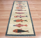 Coastal Koi Fish Hand Knotted Wool Runner Rug - Custom Size Nautical Hallway Runner for Beach House Entryway & Kitchen