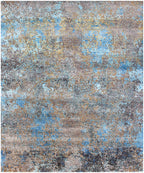 Modern Abstract Hand-Knotted Wool & Bamboo Silk Area Rug | Sapphire Blue Luxury Designer Floor Tapestry for Contemporary Living Rooms
