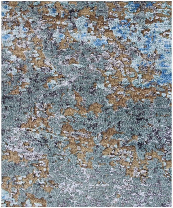 Modern Abstract Hand-Knotted Wool & Bamboo Silk Area Rug | Sapphire Blue Luxury Designer Floor Tapestry for Contemporary Living Rooms