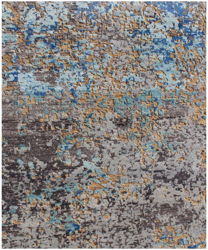 Modern Abstract Hand-Knotted Wool & Bamboo Silk Area Rug | Sapphire Blue Luxury Designer Floor Tapestry for Contemporary Living Rooms