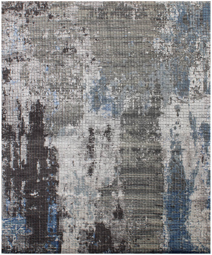 Hand-Knotted Modern Abstract Wool and Bamboo Silk Area Rug – Charcoal, Grey, and Blue Textured Contemporary Luxury Floor Covering