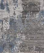 Hand-Knotted Modern Abstract Wool and Bamboo Silk Area Rug – Charcoal, Grey, and Blue Textured Contemporary Luxury Floor Covering
