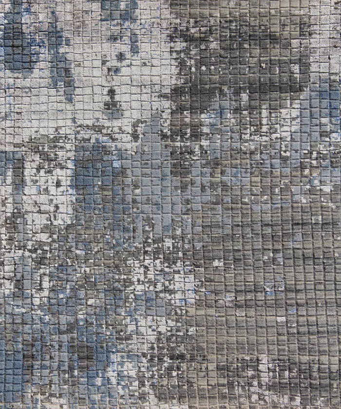 Hand-Knotted Modern Abstract Wool and Bamboo Silk Area Rug – Charcoal, Grey, and Blue Textured Contemporary Luxury Floor Covering