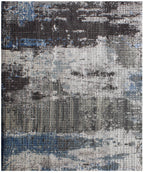 Hand-Knotted Modern Abstract Wool and Bamboo Silk Area Rug – Charcoal, Grey, and Blue Textured Contemporary Luxury Floor Covering