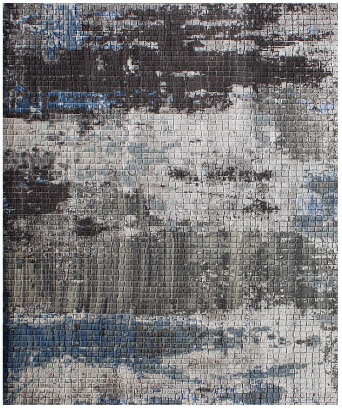 Hand-Knotted Modern Abstract Wool and Bamboo Silk Area Rug – Charcoal, Grey, and Blue Textured Contemporary Luxury Floor Covering