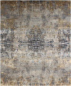 Hand Knotted Modern Abstract Wool and Bamboo Silk Area Rug in Gold and Sage, Contemporary Luxury Floor Covering