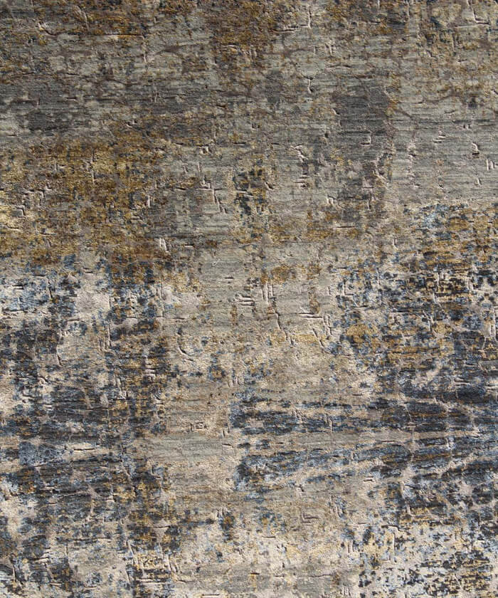 Hand Knotted Modern Abstract Wool and Bamboo Silk Area Rug in Gold and Sage, Contemporary Luxury Floor Covering
