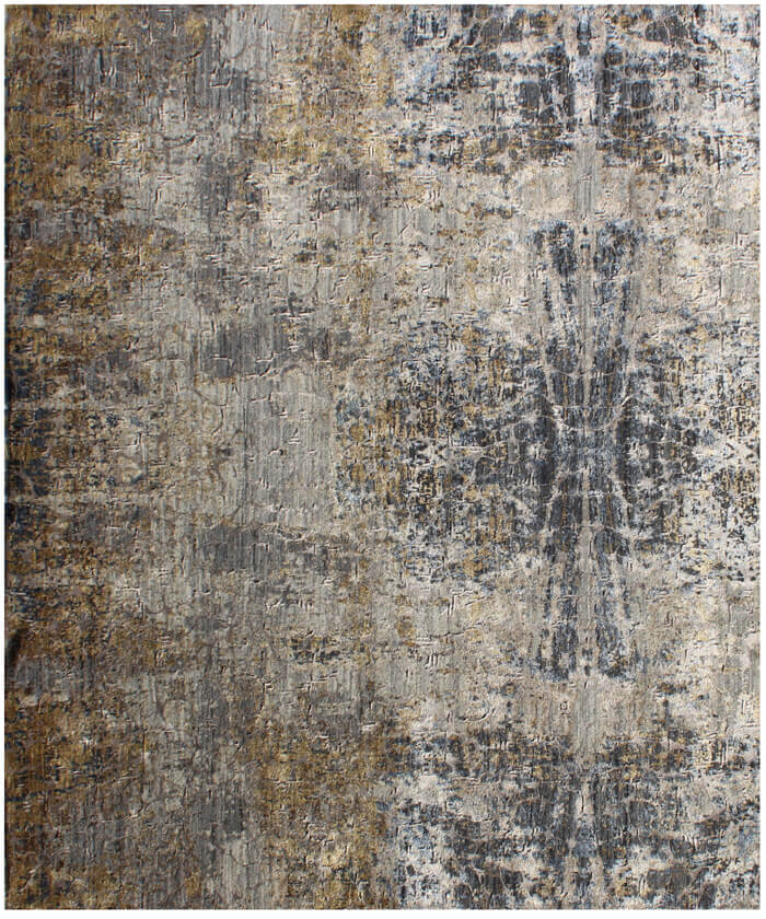 Hand Knotted Modern Abstract Wool and Bamboo Silk Area Rug in Gold and Sage, Contemporary Luxury Floor Covering